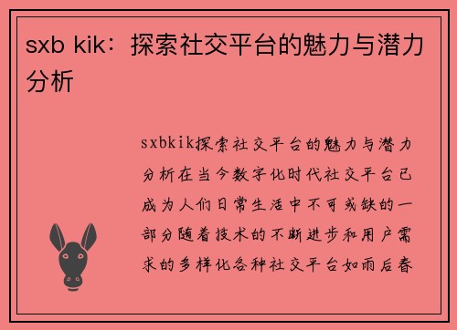 sxb kik：探索社交平台的魅力与潜力分析