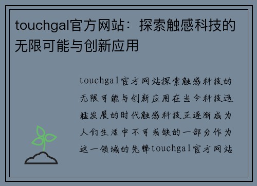 touchgal官方网站：探索触感科技的无限可能与创新应用